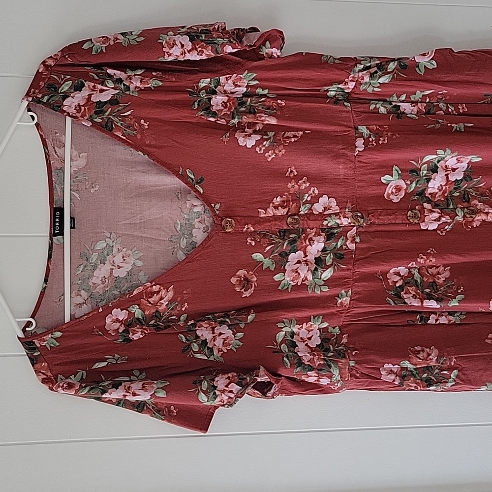 Torrid Floral Fit-and-Flare Midi Dress in Rust Red